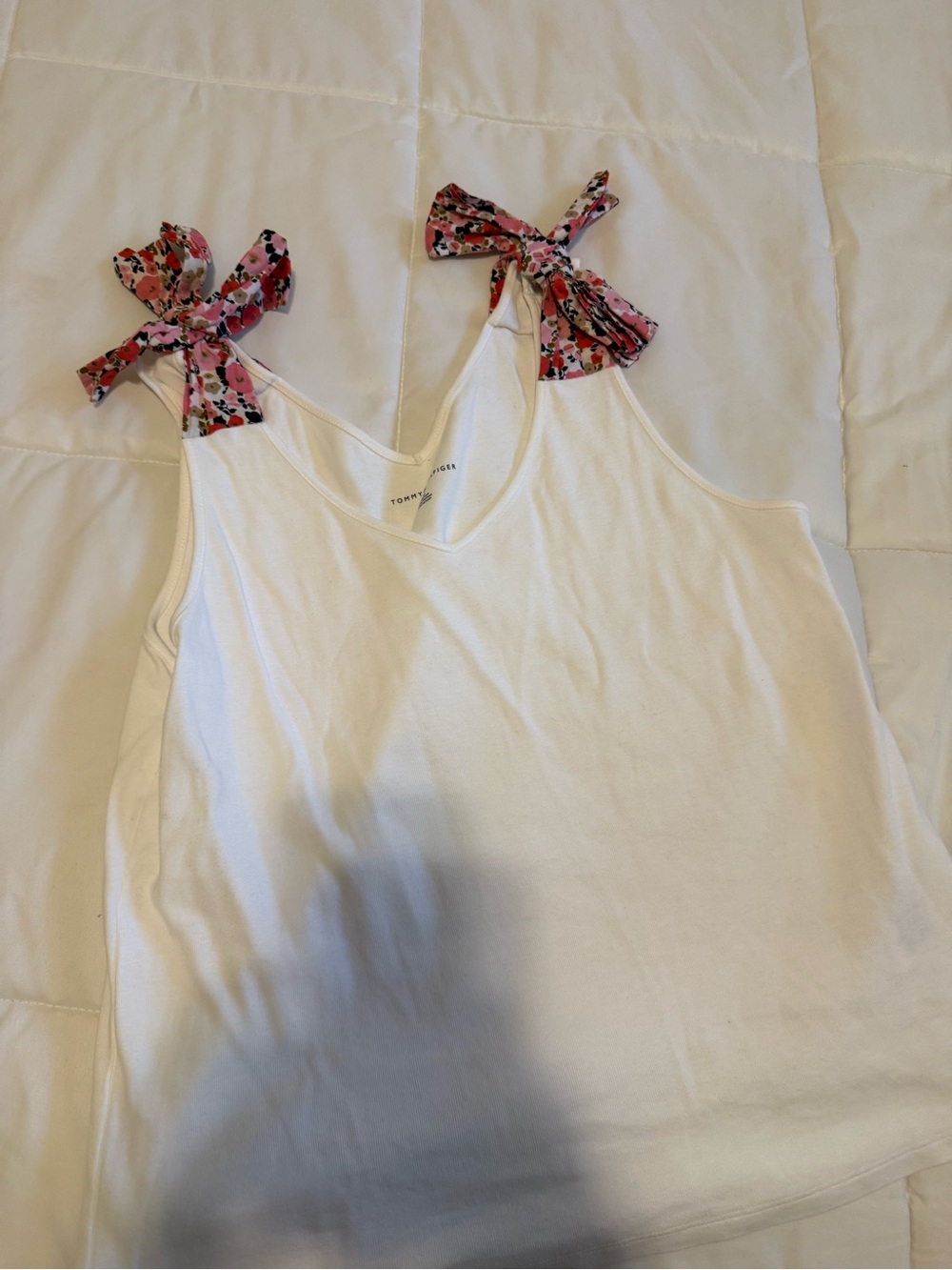 Tommy Hilfiger White Tank with Pink Floral Tie Straps